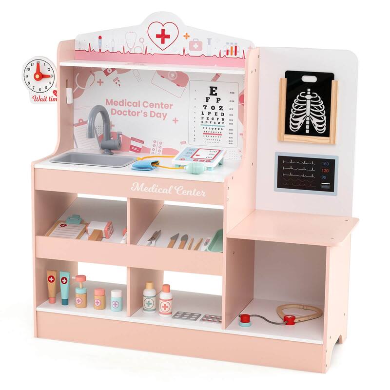 Honeyjoy Wooden Doctor Play Set with Clock Sink Eye Chart ECG Monitor - See Details