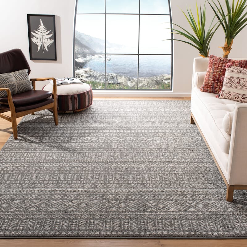 SAFAVIEH Tulum Sophronia Moroccan Boho Rug - 9' x 12' - Dark Grey/Ivory