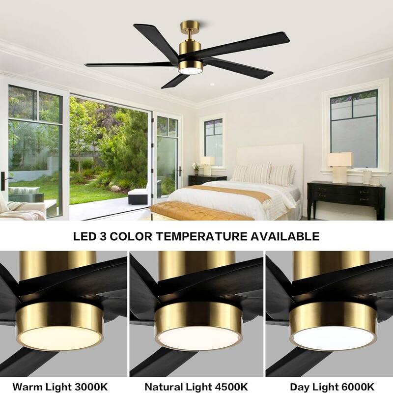 64 in. Gold Aero Blade Ceiling Fan with LED Light and Remote - 64"D x 64"W x 21"H