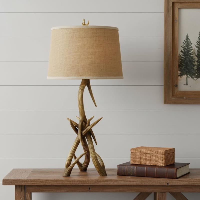 HomeRoots 33" Brown Antlers Table Lamp With Brown Empire Shade - 16.00 in. x 33.25 in. x 16.00 in. - 16.00 in. x 33.25 in.  x 16.00 in. - Brown