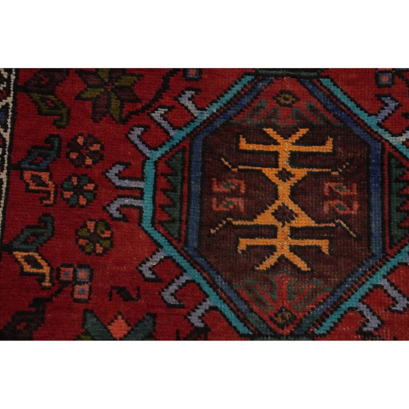 Hand Knotted Oriental 100% Wool Carpet Traditional Geometric Red Heriz Runner Rug - 10' 9'' X 3' 2''