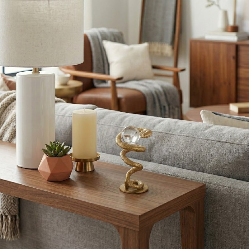 Modern Fake Snake Figurine Sculpture - 7", Gold & Metallic - 7.0" - 7.0" - Gold/ Metallic