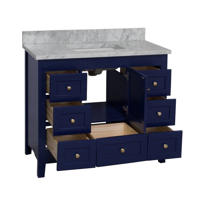 KitchenBathCollection Abbey 42" Bathroom Vanity with Carrara Marble Top