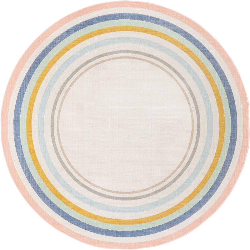 Contemporary Heloise Collection Area Rug - 7' Round - Ivory-Multi