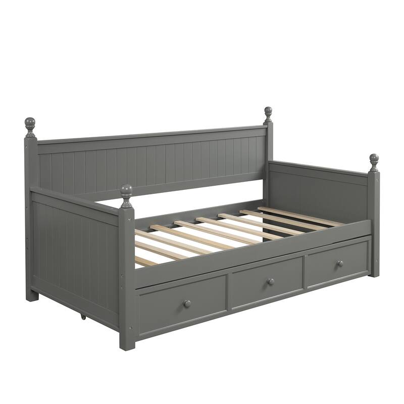 Contemporary Twin Size Wood Daybed with Built-in Storage Drawers or Trundle, No Box Spring Required