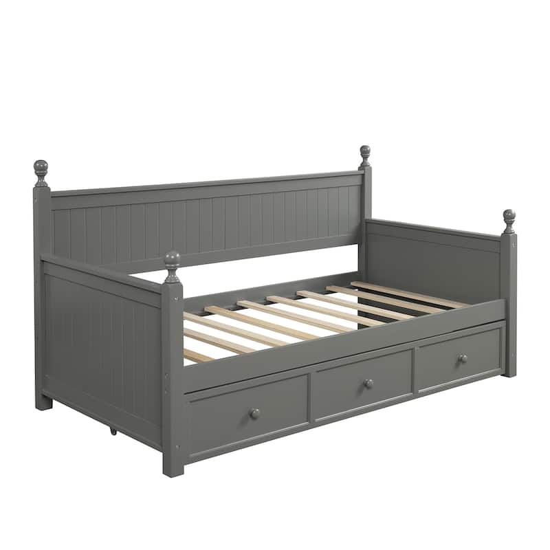 Grey Wood Twin Daybed with Drawers