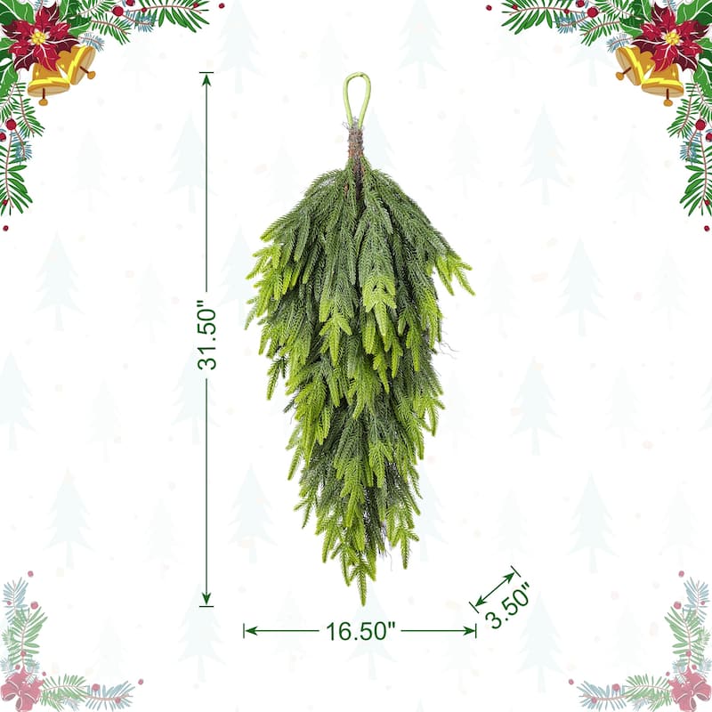 Glitzhome Christmas Greenery Pine PE Dripping Garland & Wreath & Teardrop Set