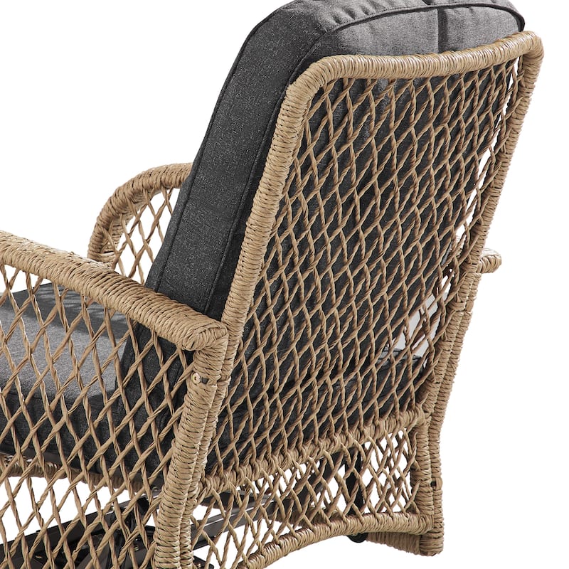 Corvus Helicon 3-Piece Outdoor Wicker Swivel Chat Set with Cushions and Glass Side Table