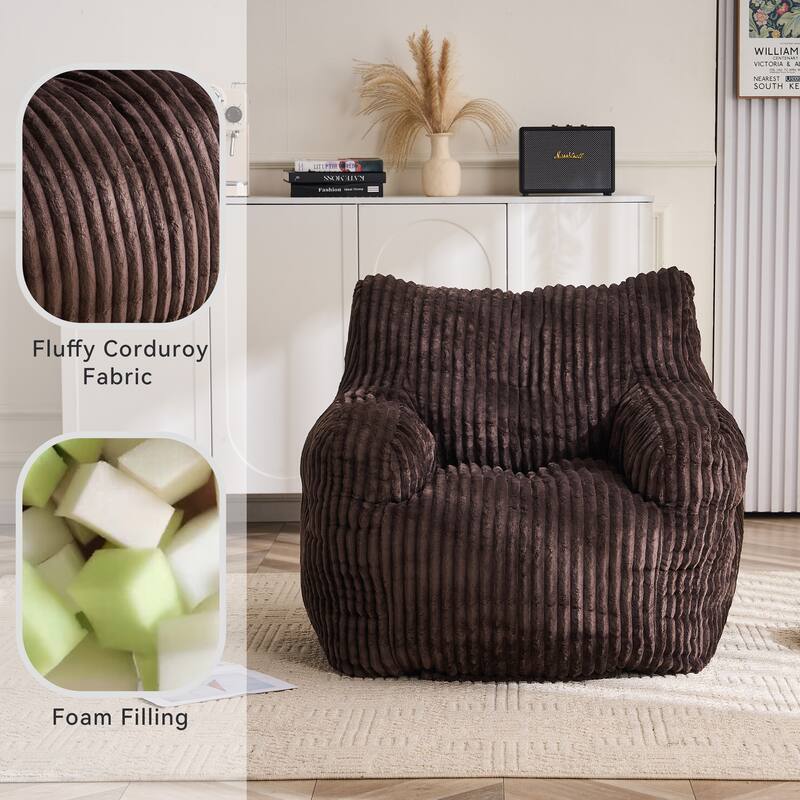 Soft Fluffy Corduroy Fabric Bean Bag Chair Filled With Memory Sponge
