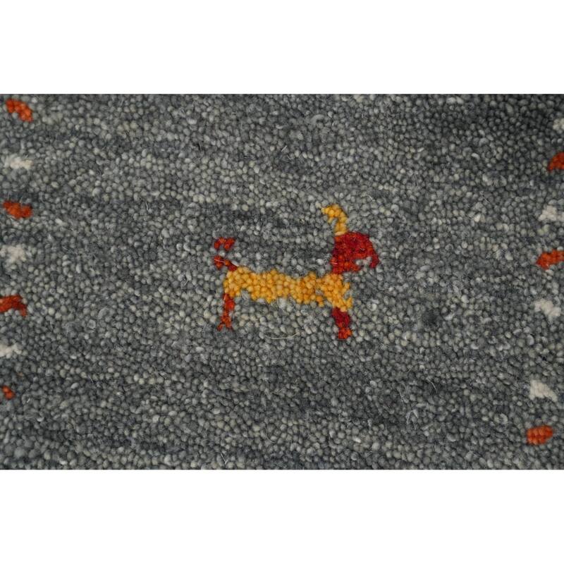 Hand Knotted Oriental 100% Wool Carpet Tribal Animal Pictorial Greys & Charcoal Gabbeh Area Rug - 8' 8'' X 8' 11''