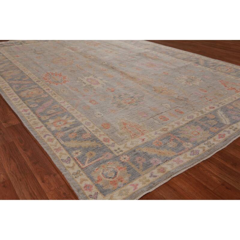 Hand Knotted Oriental 100% Wool Carpet Transitional All-Over Greys & Charcoal Oushak Area Rug - 8' 10'' X 5' 10''