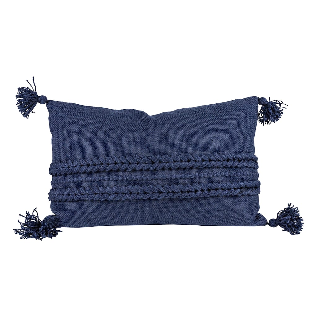 Foreside Home & Garden Navy Braided Stripes 14X22 Hand Woven Filled Outdoor Pillow - 22 x 14 x 5"H
