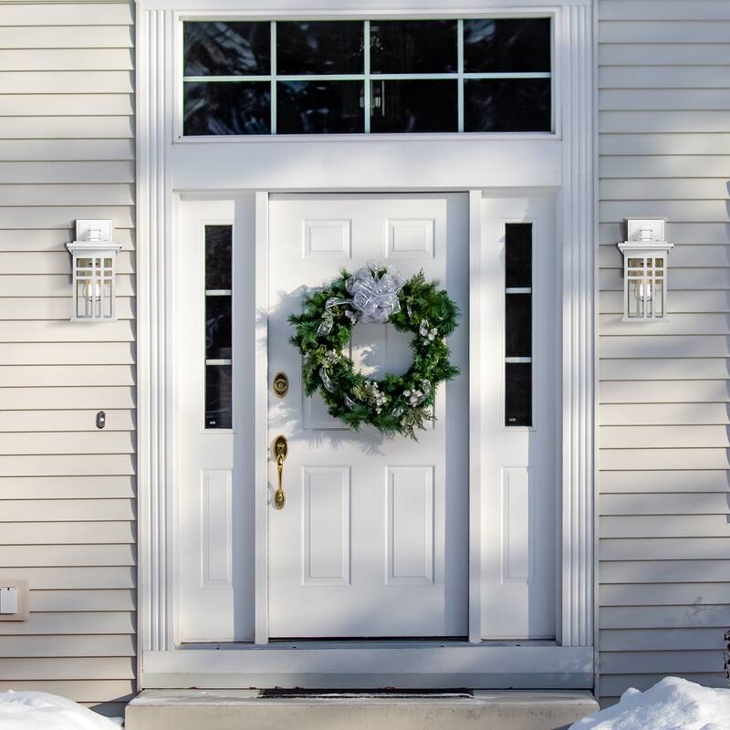 Outdoor Wall Lantern in Black/White Finish,Wall Sconce Lantern with Clear Glass