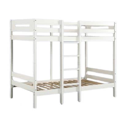 Asin Twin Bunk Bed with Front Facing Ladder, Pine Wood, Crisp White Finish