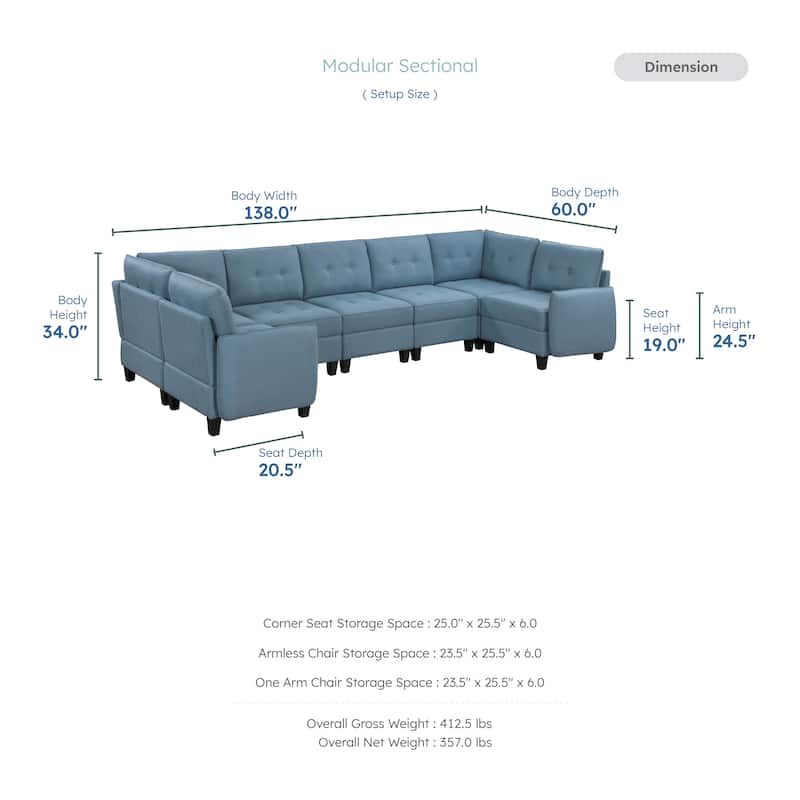 Dorian Textured 7-Piece Sectional Sofa - Storage, Button-Tufted