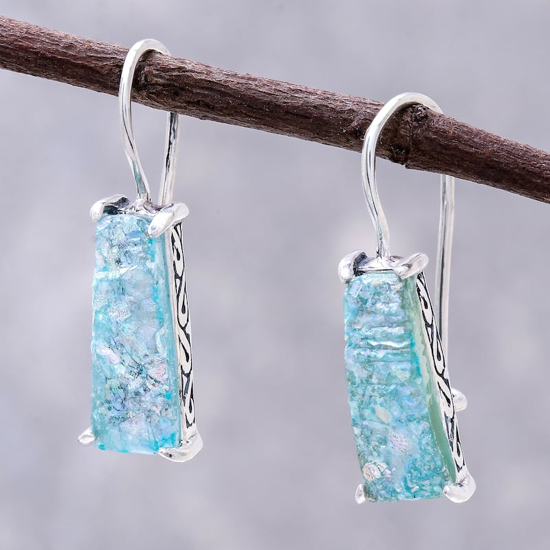 NOVICA Roman Towers, Roman glass drop earrings - 0.9*0.3