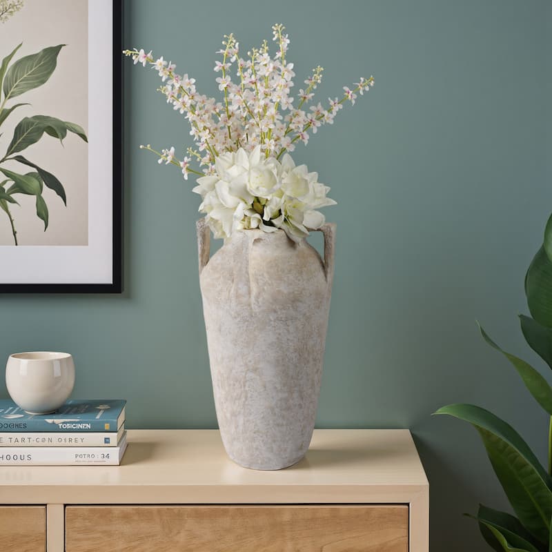 Pottery Decorative Vase Modern Sleek Design Artistic Handcrafted Look - White - 14.5" x 14.75" x 25.5"