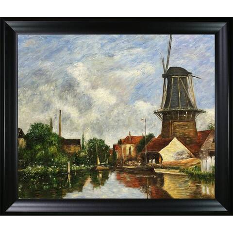 La Pastiche River Scene with Windmill at Dordrecht, Holland with Black Matte Frame, 25" x 29"