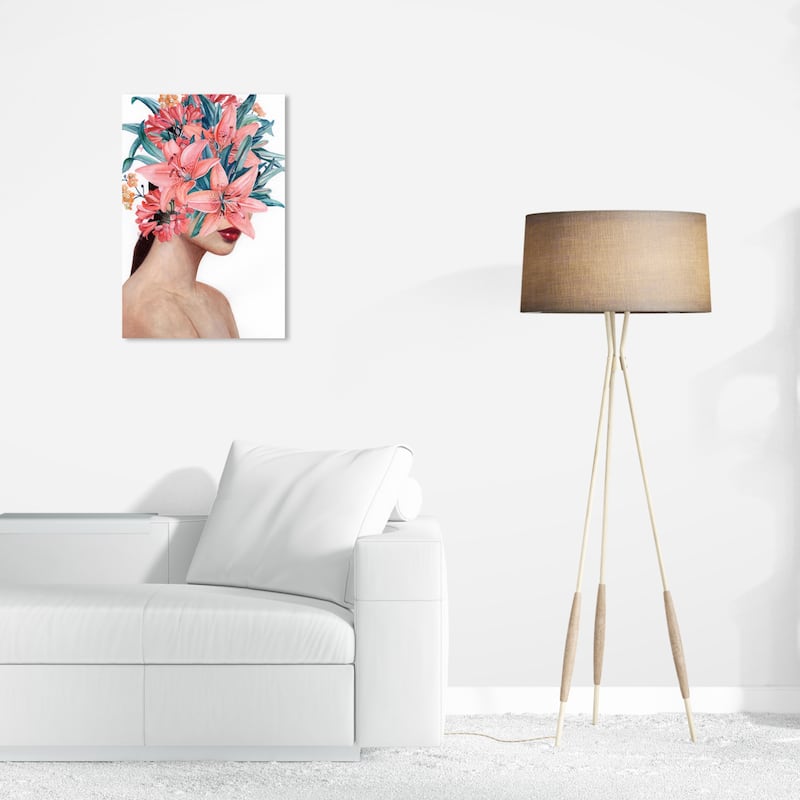 Wynwood Studio Fashion and Glam Floral Face Orange and Coral Modern & Contemporary Wall Art Canvas Print - 24 x 16