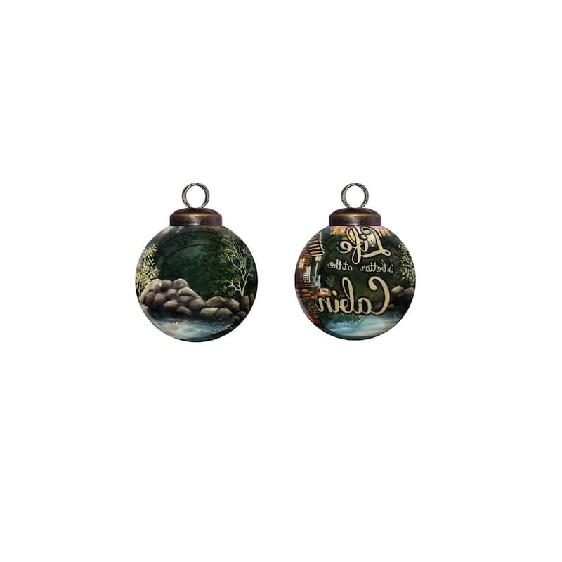 Scenic Life is Better at the Cabin Hand Painted Mouth Blown Glass Ornament - 3" x 3" x 3"