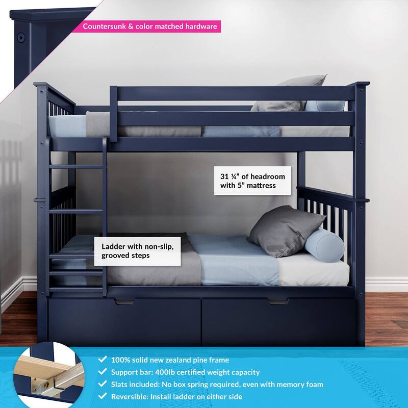 Max and Lily Twin Bunk Bed with Storage Drawers