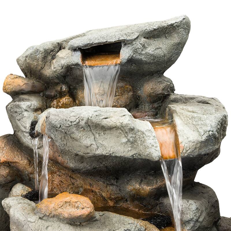 Alpine Corporation 50" Tall Outdoor 8-Tier Rock Waterfall Fountain with LED Lights, Grey