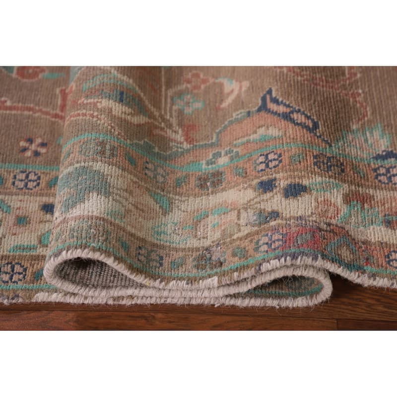 Brown Mahal Persian Vintage Runner Rug Handmade Wool Carpet - 3'4" x 9'3"