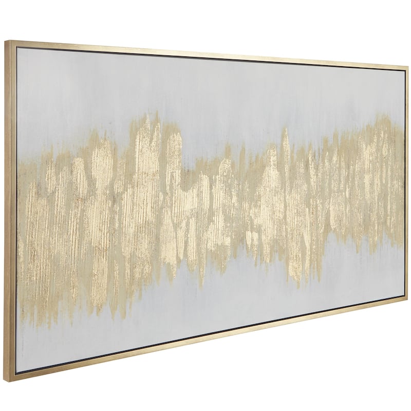 Canvas Abstract Long Horizontal Living Room Framed Wall Art with Glitter Flakes - Gold - CosmoLiving by Cosmopolitan