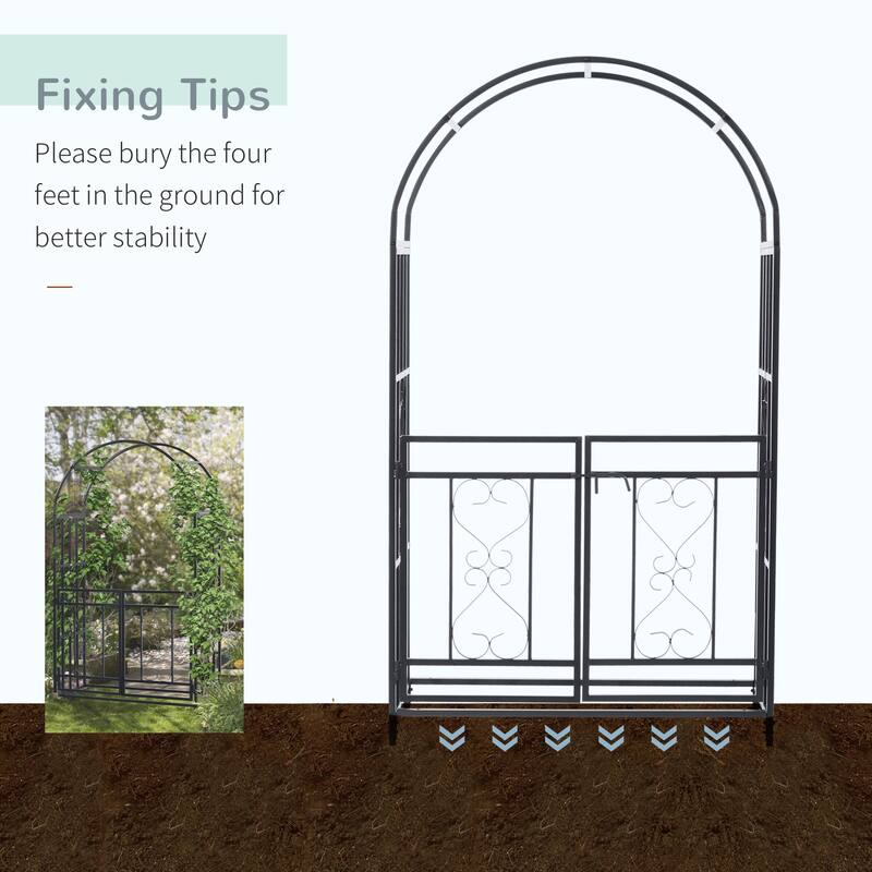 Outsunny Metal Garden Arbor with Double Doors, Locking Gate