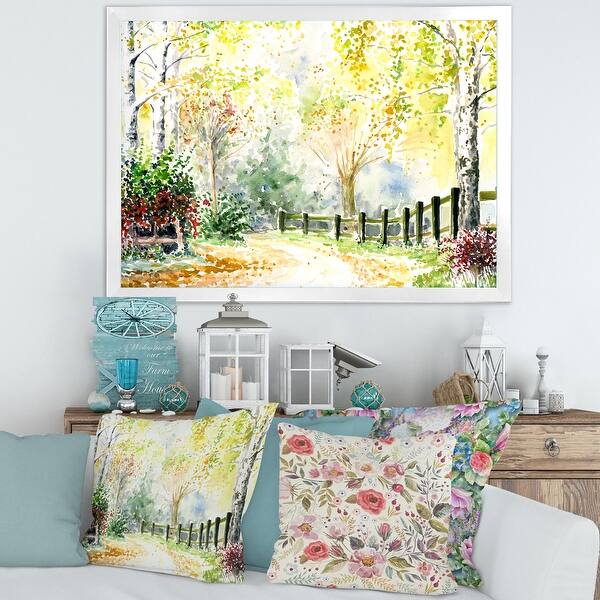 slide 1 of 11, Designart 'Autumn Countryside Landscape In The Afternoon' Traditional Framed Art Print 20 In. Wide x 12 In. High - White