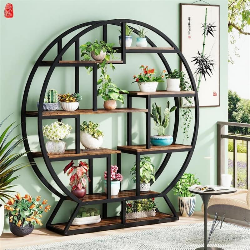Industrial 14-Tier Bookshelf with Staggered Shelves