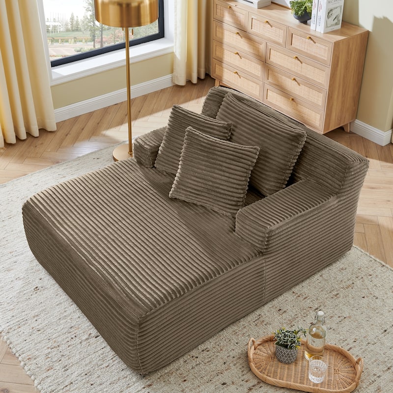 Lazy Sofa Chairs Single Lounge Chairs for Living Room Chaise Lounges with Pillows Fluffy Velvet Fabric Floor Accent Arm Chairs - Brown
