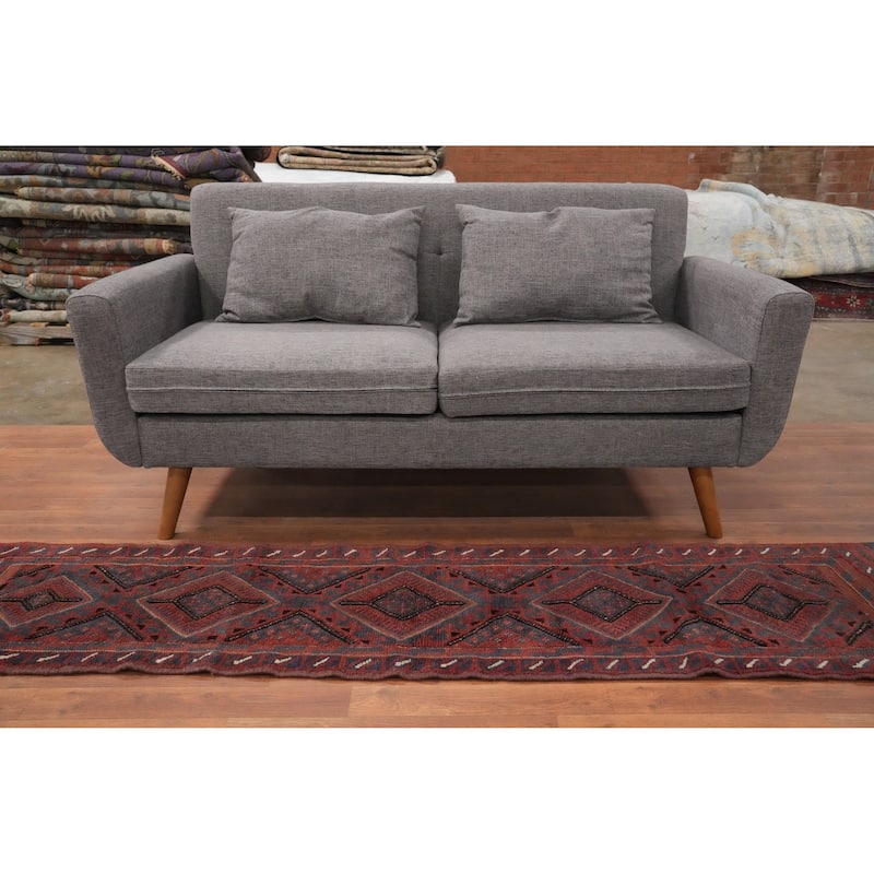 Hand Knotted Oriental 100% Wool Carpet Traditional Tribal Navy Blue & Blues Balouch Runner Rug - 7' 9'' X 1' 9''