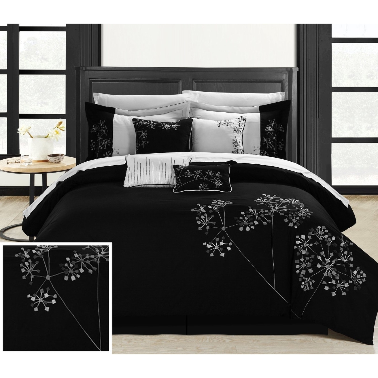 Chic Home Shea 12 Piece Black And White Embroidered Floral Comforter Set Bed In A Bag On Sale Overstock 18100414