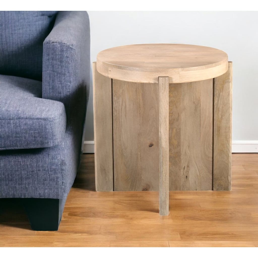 HomeRoots 24" Natural Solid Wood Round Cross Leg End Table