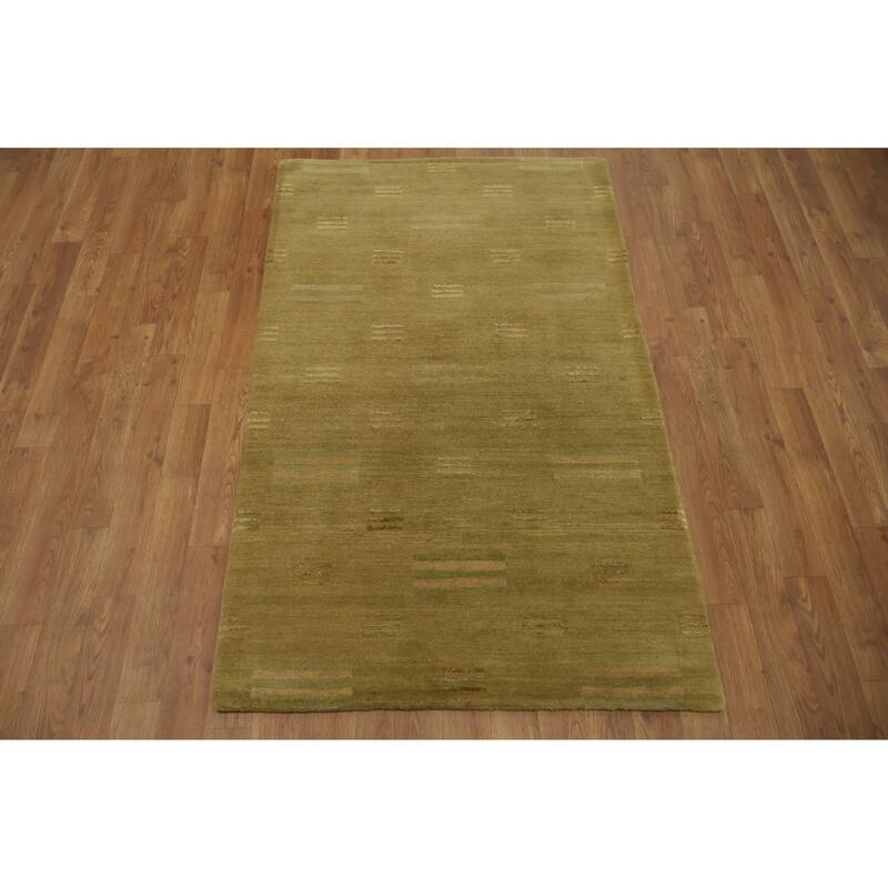 Hand Knotted Oriental 100% Wool Carpet Modern Abstract Beige & Ivories Nepalese Area Rug - 5' 0'' X 3' 0''