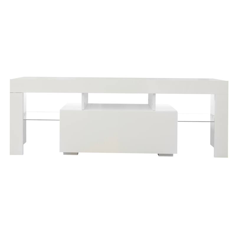 Roomfitters Entertainment TV Stand, Modern High Gloss Media Console with LED Light and Storage Shelves