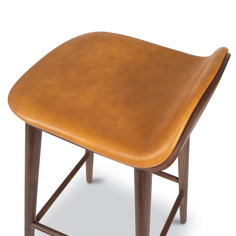 Poly & Bark Notello Leather Counter Stool - 26" Seat Height Solid Oak Wood Frame