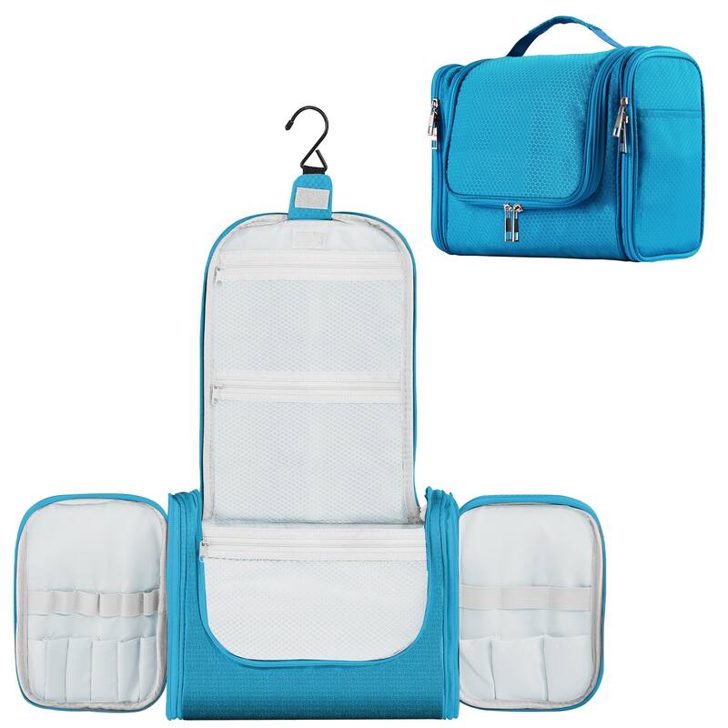 Large Hanging Toiletry Bag for Travel & Daily Use, Water-Resistant Dopp Kit for Makeup, Shaving, Toiletries - Light Blue