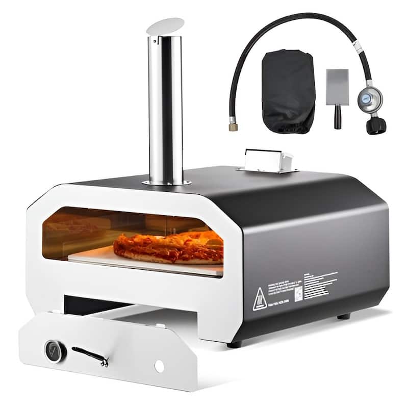 Black Portable 16-Inch Outdoor Pizza Oven with Wood and Gas Fuel Options High Heat 1000°F - 33.7 x 23.4 x 27.4 in