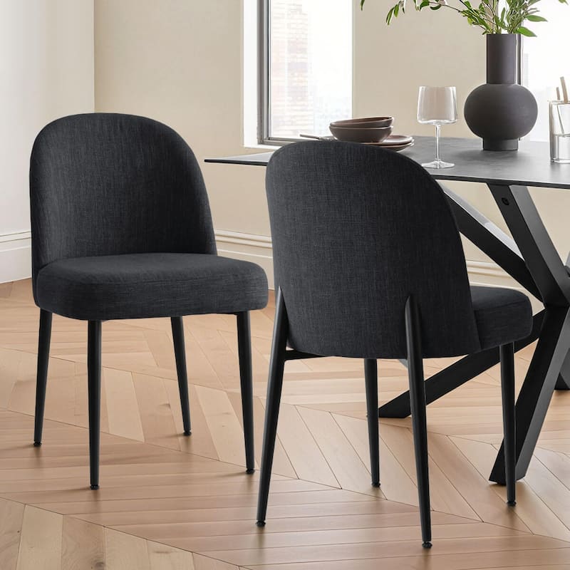 Linen Upholstered Dining Chair(Set of 2) - Black