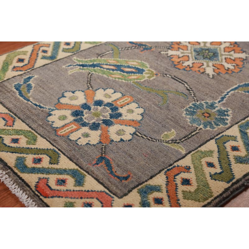 Gray Floral Kazak Oriental Accent Foyer Rug Handmade Wool Carpet - 2'0"x 3'0"