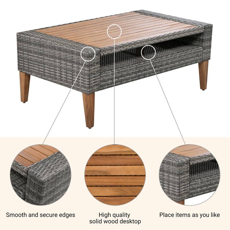 6-Piece PE Rattan Conversation Sofa Set with Table & Ottomans