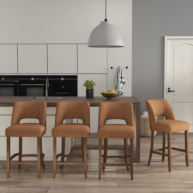 Set of 2/4/6,Upholstered Counter Height Bar Stools,Modern Counter Stools with Wood Legs for Kitchen Island Dining Room Bar - Orange - Set of 4