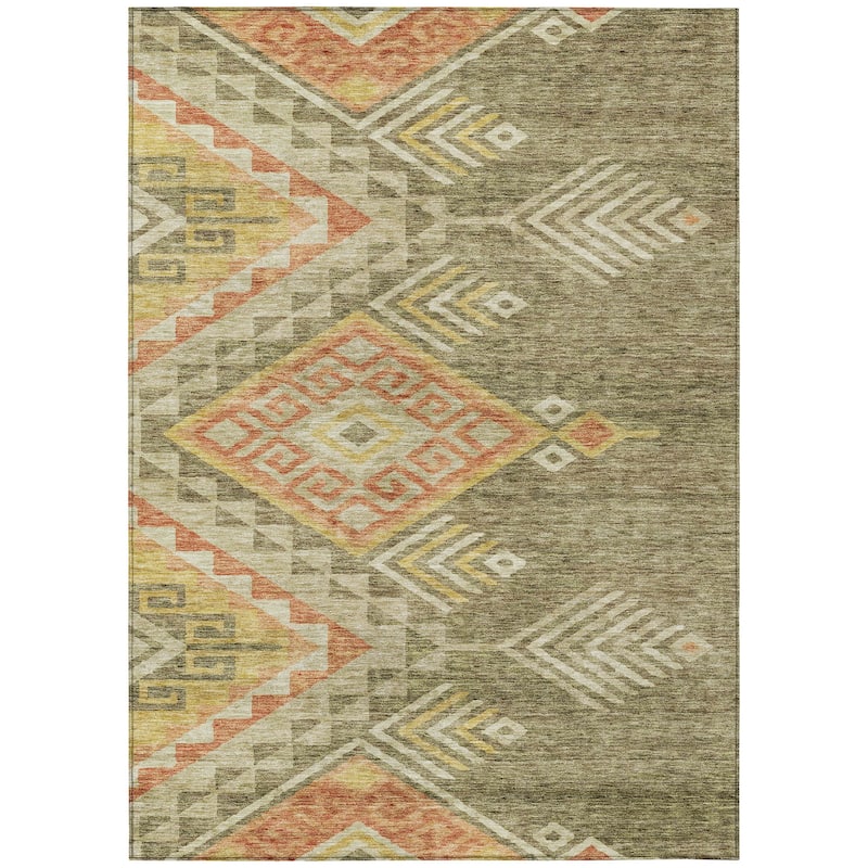 Machine Washable Indoor/ Outdoor Boho Tribal Chantille Rug
