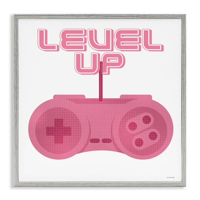 Stupell Girl Gamer Pink Level Up Framed Giclee Art Design By Yass Naffas Designs - 17 x 17 - Grey