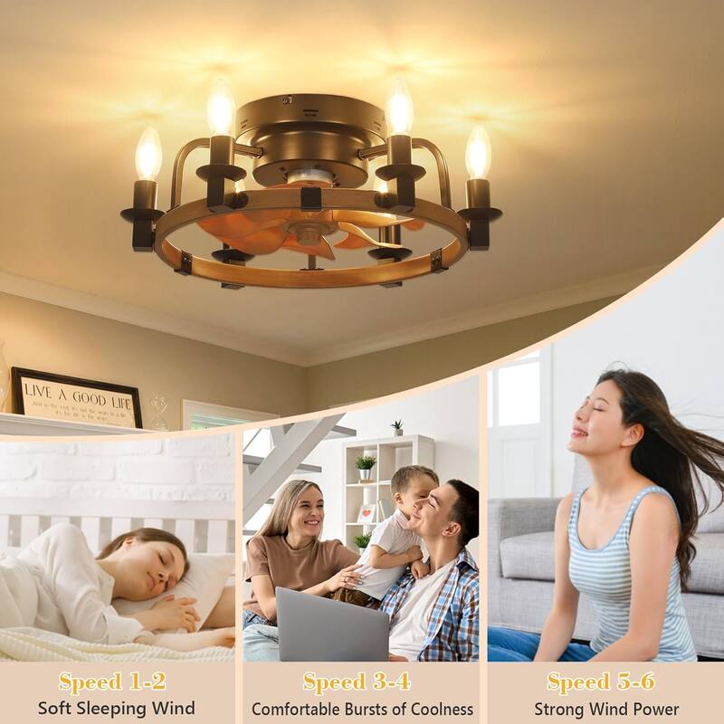 Vintage Ceiling Fan Light with Lighting and Multifunctional Remote Control, 6 Speed Settings for Bedroom and Living Room
