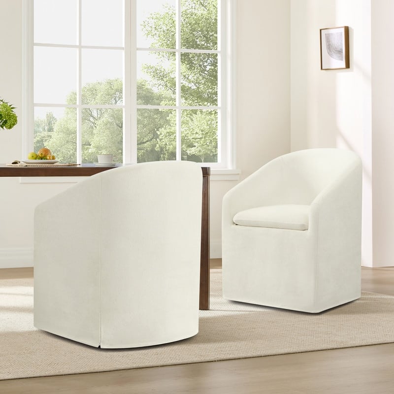 Spruce & Spring Modern Upholstered Dining Chair with Casters & Removable Slipcover - Set of 2 - Linen