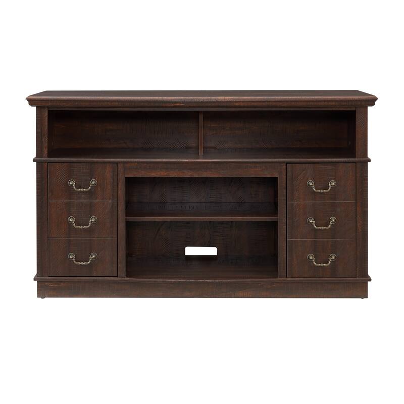 Country-Style TV Stand, for TVs Up 65'', With Drawer Doors and Open Shelving, for The Living Room, Espresso