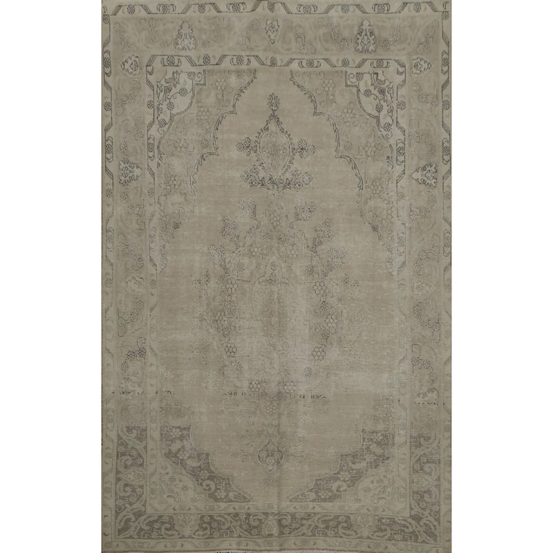 Hand Knotted Oriental 100% Wool Carpet Traditional Medallion Beige & Ivories Tabriz Area Rug - 10' 0'' X 6' 11''